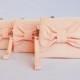 Promotional sale   - SET OF 10 -Peach bow wristelt clutch,bridesmaid gift ,wedding gift ,make up bag,zipper