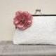 Lace bridal clutch bag, ivory wedding clutch with dusky pink flower, pink bridesmaids clutch, pink floral clutch, uk clutch, bobbie massey