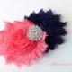 Coral and navy wedding, coral and navy hair bow, coral and navy barrette, coral and navy accessories, coral and navy bridesmaid hair bow