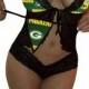 NFL Lingerie Green Bay Packers Sexy Cami Top and Lace Booty Shorts Set Plus FREE Matching G-String Thong Panty