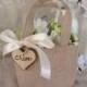 Burlap Flower girl basket. Rustic custom flower girl bag.  Shabby chic wedding accessory.