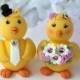 Chick wedding cake topper, love bird chicken bride and groom customizable, with banner