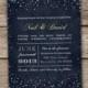Starry Night Wedding Invitations - Printed or Printable, Chalkboard, Rehearsal Lights Bridal Shower, Baby, Engagement, Midnight Blue - 