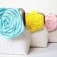 Vintage Inspired / 4 Wedding Clutches, blue, yellow, pink and lime green/ personalized your bridesmaids gifts/Shabby Chic