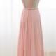 Blush Pink Chiffon Bridesmaid dress Long Prom Dress See Through Backless Dress
