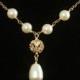 Wedding Necklace  -- Rhinestone Pearl Wedding Jewelry, Y Drop Necklace, Pearl Bridal Necklace, Swarovski Pearls and Gold -- PORTIA