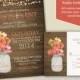 Rustic Mason Jar Coral Wedding Invitations with dangling lights  - Spring Summer Fall Wedding - Choose your own and Background