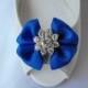Handmade bow shoe clips with rhinestone center bridal shoe clips wedding accessories in royal blue