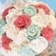Natural Wedding Bouquet- Coral Mint Ivory Bridal Bridesmaid Bouquet, Rustic Wedding, Alternative Bouquet, Keepsake Bouquet