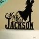 Mr and Mrs Wedding Cake Topper with Silhouette couple personalized with your last name. (Style D-2)