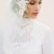 Lace Adorned Mantilla Wedding Veil, Gold Embroidered Lace with Pearl Beading, English Net, 1920's Cap Veil, Style: Lady English Lace #1516