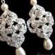 Pearl Bridal earrings, Rhinestone wedding earrings, Bridal jewelry, Sterling silver earrings, Vintage style earrings, Wedding jewelry