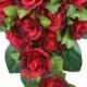 Red Silk Rose Cascade - Bridal Wedding Bouquet