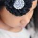 Baby Headband Black Chiffon Pearl Rhinestone  - Gift or Photo Prop - Newborn Infant Toddler Girl Adult Flower Girl Wedding Flowergirl