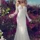 Sheath/Column Lace V-Neck Natural Waist Sweep/Brush Train Wedding Dress