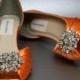 SAMPLE SALE Wedding Shoes -- Bright Orange Peeptoes With Silver Rhinestone Adornment -- Size 7 Only