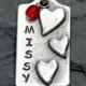 Pet Tag Personalized Dog Tag Pet ID Collar Tag Custom Handmade 3 Hearts with Crystal Jewel