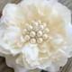 Wedding Ivory Flower, Bridal Fascinator,Ivory Hair Piece,Flower Hair Clip,Ivory Peony,Rhinestone Pearls, Ivory Head Piece, Large Flower Clip