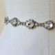 Bridal vintage rhinestone jewel sash. Antique Silver oval crystal wedding belt.  VINTAGE GEM