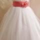 Flower Girl Dresses - WHITE with Guava or Coral (FD0FL) - Wedding Easter Junior Bridesmaid - For Children Toddler Kids Teen Girls