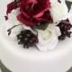 Winter Wedding Cake Topper - Cranberry Burgundy Red, White Rose Silk Flower Cake Topper, Wedding Cake Flowers, Winter Wedding Cake Topper