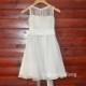 Ivory Lace Chiffon Flower Girl Dress At Knee Length With Sash