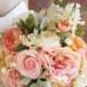 Pink, Peach, & Ivory Wedding Bouquet with Succulents, Ready to Ship!