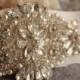 Rhinestone and pearl beaded applique for bridal sash, wedding headband, garters