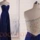 Dark Royal Blue Beaded Long Prom Dresses 2015, One Shoulder Bridesmaid Dresses, Evening Dresses, Wedding Party Dresses, Formal Party Dresses