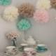 Mint and Pink 10 Tissue Pom Poms, Wedding Reception Decorations,Shabby Wedding,Ceremony Decorations,Nursery Decor,DIY,MINT wedding