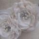Wedding bridal off  white , champagne color  handmade two  flowers sash