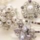 Vintage Couture Silver Rhinestone & Pearl Bridal Hair Pins,Bridal Bobby Pins,Repurposed Vintage Jewelry,Heirloom,Something Old,Weddings,Grey