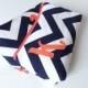 Two Coral & Navy Chevron Monogram Bridal Cosmetic Bags, Be My Bridesmaid Gift, Wedding Party Clutch Purse