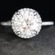 Forever Brilliant Round Moissanite Engagement Ring In 14k White Gold With Moissanite Round 9mm And Diamond Halo Ring