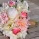 Silk Wedding Bouquet, Wedding Bouquet, Keepsake Bouquet, Bridal Bouquet, Blush Pink, Coral and Ivory Peony silk flower bouquet. - New