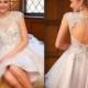 New Arrival Beach Jewel Neck Wedding Dresses Garden Capped Gowns Beaded Sheer Hollow Sexy Tulle 2015 Applique Bridal Ball Knee Length Online with $105.03/Piece on Hjklp88's Store 