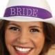 Country Western Rhinestone Bride Hat with Veil - White Hat with Purple Veil, Bachelorette Party, Bridal Shower, gettin hitched