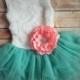 White & Caribbean green Toddler Girls Tutu Dress,  Flower Girl dress, Easter Dress Outfit, Birthday Dress, Beach Wedding Spring