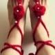 Red Barefoot Sandals Crochet Beach Sandals Foot Jewellery Wedding Accessory Women Clothing Fashion Accessories Anklet Nude Shoes