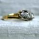 Vintage 18K Yellow Gold Diamond Three Stone Engagement Ring.