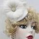 Ivory Birdcage Veil, Bridal Hat, Feather Fascinator,  Light Ivory Feather Flower, Gold Swarovski Crystal, Batcakes Couture