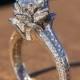 UNIQUE Flower Rose Diamond Engagement or Right Hand Ring - 2.20 carat - 14K white gold - wedding - brides - fL01