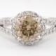 Natural Champagne & White Diamond Engagement Ring 2.38 Carat 14k White Gold Handmade Halo Certified