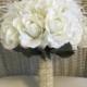 Ivory wedding bouquet - real touch bouquet - bridal bouquet - rose bouquet - feather - pearls