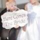 Wedding Sign Here Comes The Bride Wood White Shabby Custom Photo Prop Aisle Flower Girl Ring Bearer