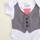 Baby boy clothes, newborn boy gift, gray and coral baby vest, baby wedding outfit, boys bodysuit, boys one piece