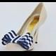 Stripes Navy and White Ribbon Bow Shoe Clips Set Of Two, More Colors Available