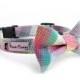 Rainbow Striped Dog Collar (Blue , Pink, Teal, White Striped Dog Collar - Matching Bow Tie Available Separately for Wedding)