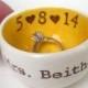 CUSTOM RING DISH dandelion yellow interior wedding ring pillow personalized wedding ring holder custom wedding date personalized names