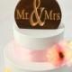 Mr & Mrs Natural Burned Wood Wedding Cake Topper